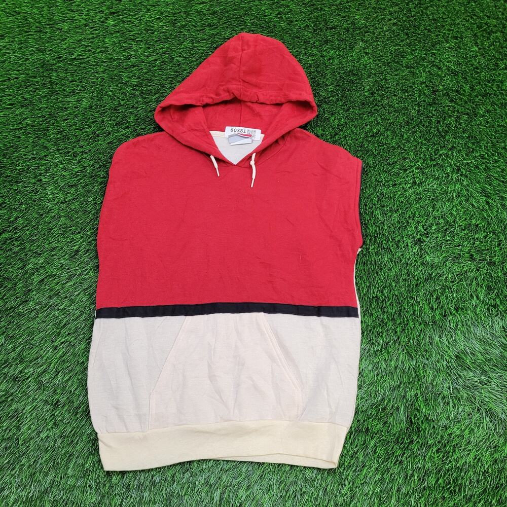Vintage 90s MOD Colorblock Hoodie Womens Medium 19x25 Ivory